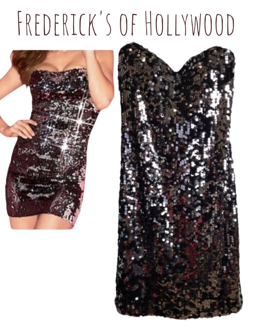 Frederick's of Hollywood Women's sequins strapless Bodycon Mini Dress Black M